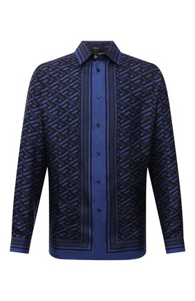 Мужская шелковая рубашка VERSACE синего цвета по цене 95350 руб., арт. A84050/1A01613 | Фото 1 Мужская шелковая рубашка VERSACE синего цвета, арт. A84050/1A01613 | Фото 1 (Рукава: Длинные; Длина (для топов): Стандартные; Материал внешний: Шелк; Случай: Повседневный; Принт: С принтом; Рубашки М: Classic Fit; Манжеты: На пуговицах; Воротник: Кент; Стили: Гламурный)