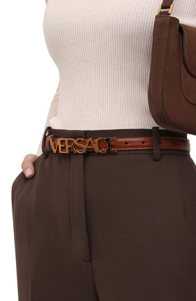Женский кожаный ремень VERSACE коричневого цвета по цене 27900 руб., арт. 1002202/DV3T | Фото 2 Женский кожаный ремень VERSACE коричневого цвета, арт. 1002202/DV3T | Фото 2 (Кросс-КТ: Тонкие)