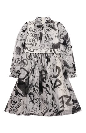 Женский шелковое платье DOLCE & GABBANA черно-белого цвета, арт. L52DW8/IS1JP/2-6 | Фото 1 (Рукава: Длинные; Материал внешний: Шелк; Материал подклада: Шелк; Малыши: Малыши)