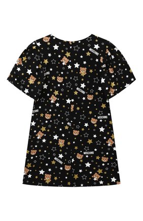 Детское хлопковое платье MOSCHINO черного цвета по цене 26400 руб., арт. HDV0AU/LDB71/4A-8A | Фото 2 Детское хлопковое платье MOSCHINO черного цвета, арт. HDV0AU/LDB71/4A-8A | Фото 2 (Рукава: Короткие; Материал внешний: Хлопок; Девочки Кросс-КТ: Платье-одежда; Случай: Повседневный; Ростовка одежда: 4 года | 104 см, 5 лет | 110 см, 6 лет | 116 см, 8 лет | 128 см)