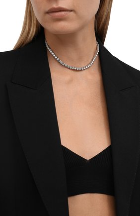 Женское колье AMINA MUADDI серебряного цвета по цене 49950 руб., арт. TENNIS NECKLACE/CRYSTALS SILVER BASE | Фото 2 Женское колье AMINA MUADDI серебряного цвета, арт. TENNIS NECKLACE/CRYSTALS SILVER BASE | Фото 2 (Материал: Металл)