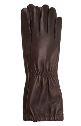 Женские кожаные перчатки BOTTEGA VENETA темно-коричневого цвета, арт. 671708/3V00F | Фото 1 (Длина (верхняя одежда): Длинные; Материал: Натуральная кожа)