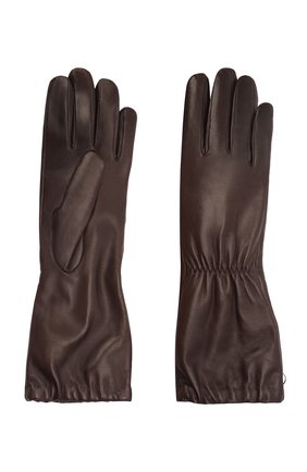 Женские кожаные перчатки BOTTEGA VENETA темно-коричневого цвета, арт. 671708/3V00F | Фото 2 (Длина (верхняя одежда): Длинные; Материал: Натуральная кожа)