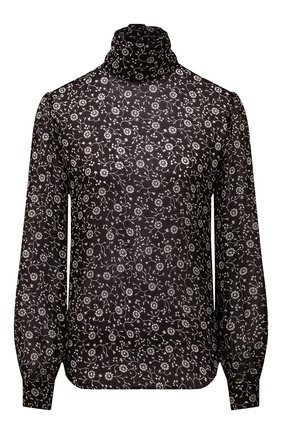 Женская шелковая блузка SAINT LAURENT черно-белого цвета по цене 85150 руб., арт. 660870/Y5D08 | Фото 1 Женская шелковая блузка SAINT LAURENT черно-белого цвета, арт. 660870/Y5D08 | Фото 1 (Рукава: Длинные; Длина (для топов): Стандартные; Материал внешний: Шелк; Женское Кросс-КТ: Блуза-одежда; Принт: С принтом; Стили: Кэжуэл)