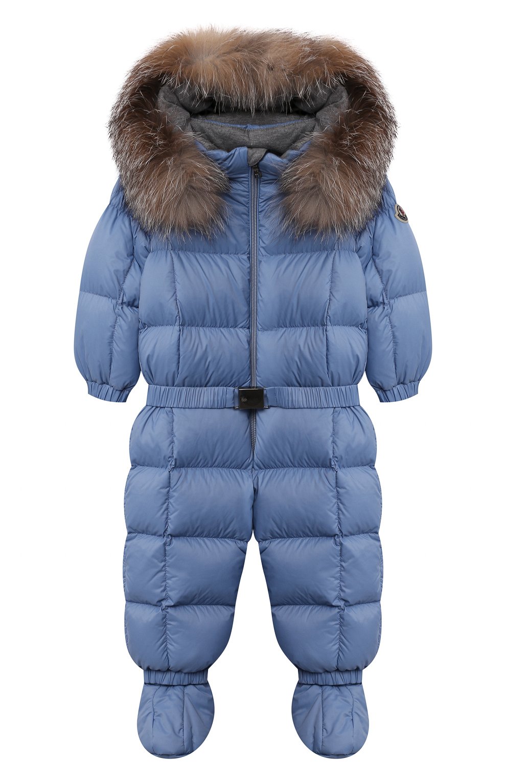 Детский пуховый комбинезон с мехом MONCLER голубого цвета, арт. G2-951-1G506-02-53079/12-18M | Фото 1