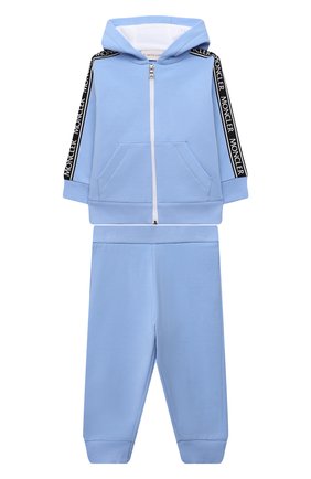Детский комплект из толстовки и брюк MONCLER голубого цвета по цене 33500 руб., арт. G2-951-8M775-20-80996 | Фото 1 Детский комплект из толстовки и брюк MONCLER голубого цвета, арт. G2-951-8M775-20-80996 | Фото 1 (Рукава: Длинные; Материал внешний: Хлопок; Кросс-КТ НВ: Костюм)