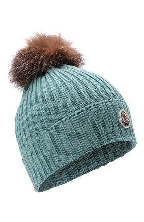 Детского шерстяная шапка с мехом MONCLER бирюзового цвета по цене 15300 руб., арт. G2-954-3B711-10-04S01 | Фото 1 Детского шерстяная шапка с мехом MONCLER бирюзового цвета, арт. G2-954-3B711-10-04S01 | Фото 1 (Материал: Шерсть)