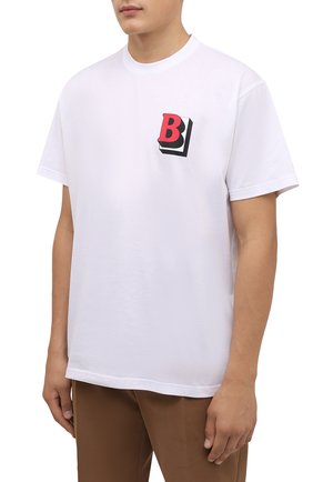 Мужская хлопковая футболка BURBERRY белого цвета, арт. 8045495 | Фото 3 (Рукава: Короткие; Длина (для топов): Стандартные; Принт: С принтом; Материал внешний: Хлопок)