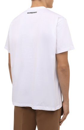 Мужская хлопковая футболка BURBERRY белого цвета, арт. 8045495 | Фото 4 (Рукава: Короткие; Длина (для топов): Стандартные; Принт: С принтом; Материал внешний: Хлопок)