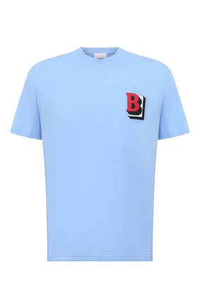 Мужская хлопковая футболка BURBERRY голубого цвета, арт. 8045494 | Фото 1 (Длина (для топов): Стандартные; Материал внешний: Хлопок; Рукава: Короткие; Принт: С принтом)