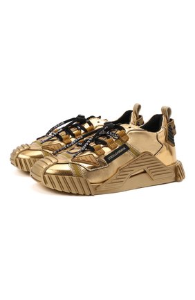 Детские кожаные кроссовки DOLCE & GABBANA золотого цвета по цене 35150 руб., арт. D11021/A0228/29-36 | Фото 1 Детские кожаные кроссовки DOLCE & GABBANA золотого цвета, арт. D11021/A0228/29-36 | Фото 1 (Материал внутренний: Текстиль, Натуральная кожа)