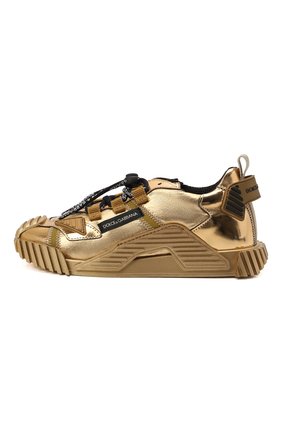 Детские кожаные кроссовки DOLCE & GABBANA золотого цвета по цене 35150 руб., арт. D11021/A0228/29-36 | Фото 2 Детские кожаные кроссовки DOLCE & GABBANA золотого цвета, арт. D11021/A0228/29-36 | Фото 2 (Материал внутренний: Текстиль, Натуральная кожа)