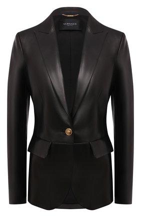 Женский кожаный жакет VERSACE черного цвета по цене 334000 руб., арт. 1001337/1A01007 | Фото 1 Женский кожаный жакет VERSACE черного цвета, арт. 1001337/1A01007 | Фото 1 (Материал подклада: Купро; Стили: Гламурный; Длина (верхняя одежда): Короткие; 1-2-бортные: Однобортные; Женское Кросс-КТ: Жакет-одежда)