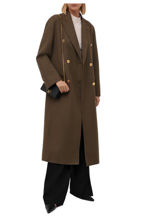 Женское шерстяное пальто VERSACE хаки цвета по цене 296000 руб., арт. 1001056/1A00884 | Фото 2 Женское шерстяное пальто VERSACE хаки цвета, арт. 1001056/1A00884 | Фото 2 (Материал внешний: Шерсть; Длина (верхняя одежда): Длинные; Рукава: Длинные; Стили: Гламурный; 1-2-бортные: Двубортные)