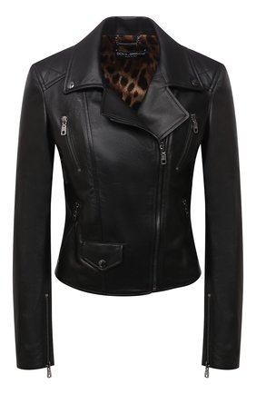 Женская кожаная куртка DOLCE & GABBANA черного цвета, арт. F9K83L/HULNJ | Фото 1 (Материал подклада: Синтетический материал; Рукава: Длинные; Длина (верхняя одежда): Короткие; Стили: Гламурный; Женское Кросс-КТ: Замша и кожа; Кросс-КТ: Куртка; Материал внешний: Натуральная кожа)