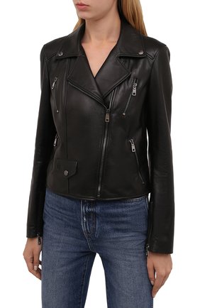 Женская кожаная куртка DOLCE & GABBANA черного цвета, арт. F9K83L/HULNJ | Фото 3 (Кросс-КТ: Куртка; Рукава: Длинные; Стили: Гламурный; Материал подклада: Синтетический материал; Материал внешний: Натуральная кожа; Женское Кросс-КТ: Замша и кожа; Длина (верхняя одежда): Короткие)