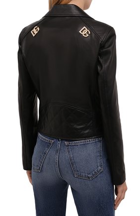 Женская кожаная куртка DOLCE & GABBANA черного цвета, арт. F9K83L/HULNJ | Фото 4 (Кросс-КТ: Куртка; Рукава: Длинные; Стили: Гламурный; Материал подклада: Синтетический материал; Материал внешний: Натуральная кожа; Женское Кросс-КТ: Замша и кожа; Длина (верхняя одежда): Короткие)
