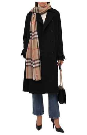Женский шарф из шерсти и шелка BURBERRY бежевого цвета по цене 28000 руб., арт. 8018468 | Фото 2 Женский шарф из шерсти и шелка BURBERRY бежевого цвета, арт. 8018468 | Фото 2 (Материал: Текстиль, Шерсть, Шелк)