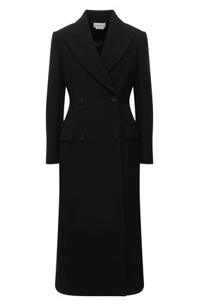 Женское шерстяное пальто ALEXANDER MCQUEEN черного цвета по цене 285000 руб., арт. 677528/QJACM | Фото 1 Женское шерстяное пальто ALEXANDER MCQUEEN черного цвета, арт. 677528/QJACM | Фото 1 (Материал внешний: Шерсть; Материал подклада: Купро; Рукава: Длинные; Длина (верхняя одежда): Длинные; Стили: Гламурный; 1-2-бортные: Двубортные)