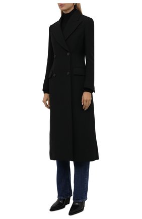 Женское шерстяное пальто ALEXANDER MCQUEEN черного цвета, арт. 677528/QJACM | Фото 3 (Материал внешний: Шерсть; Рукава: Длинные; Стили: Гламурный; Длина (верхняя одежда): Длинные; 1-2-бортные: Двубортные; Материал подклада: Купро)