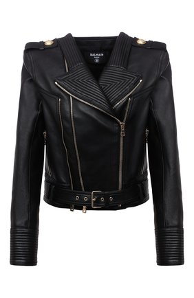 Женская кожаная куртка BALMAIN черного цвета по цене 192500 руб., арт. WF1TD000/L158 | Фото 1 Женская кожаная куртка BALMAIN черного цвета, арт. WF1TD000/L158 | Фото 1 (Материал подклада: Вискоза; Длина (верхняя одежда): Короткие; Рукава: Длинные; Стили: Гламурный; Женское Кросс-КТ: Замша и кожа; Кросс-КТ: Куртка)