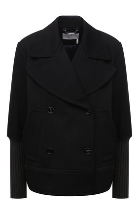 Женское шерстяное пальто CHLOÉ черного цвета, арт. CHC21AMA04070 | Фото 1 (Материал внешний: Шерсть; Рукава: Длинные; Длина (верхняя одежда): Короткие; Материал подклада: Вискоза; Стили: Гламурный; 1-2-бортные: Двубортные)