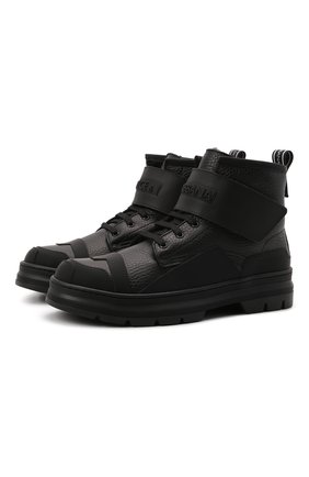 Детские кожаные ботинки DOLCE & GABBANA черного цвета, арт. DA5035/AQ493/37-39 | Фото 1 (Материал утеплителя: Натуральный мех; Материал внешний: Кожа)