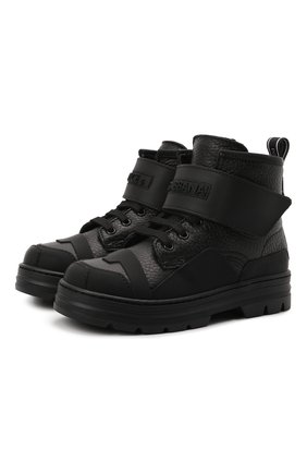 Детские кожаные ботинки DOLCE & GABBANA черного цвета, арт. DA5035/AQ493/24-28 | Фото 1 (Материал утеплителя: Натуральный мех; Материал внешний: Кожа)