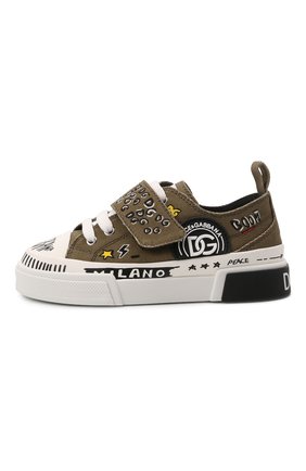 Детские кеды DOLCE & GABBANA хаки цвета по цене 29950 руб., арт. DA5010/A0992/29-36 | Фото 2 Детские кеды DOLCE & GABBANA хаки цвета, арт. DA5010/A0992/29-36 | Фото 2 (Материал внутренний: Натуральная кожа; Материал внешний: Текстиль; Кросс-КТ: велькро)