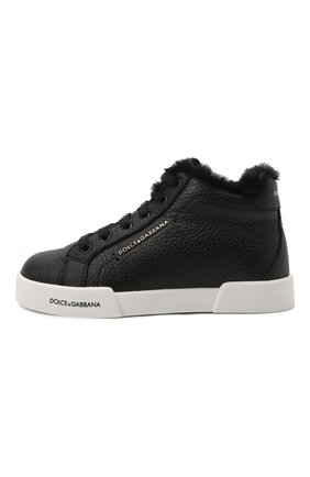 Детские высокие кожаные кеды DOLCE & GABBANA черного цвета по цене 26200 руб., арт. DA0986/AA163/24-28 | Фото 2 Детские высокие кожаные кеды DOLCE & GABBANA черного цвета, арт. DA0986/AA163/24-28 | Фото 2 (Материал утеплителя: Натуральный мех)