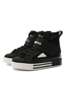 Детские высокие кожаные кеды DOLCE & GABBANA черного цвета по цене 29950 руб., арт. DA0980/A0527/24-28 | Фото 1 Детские высокие кожаные кеды DOLCE & GABBANA черного цвета, арт. DA0980/A0527/24-28 | Фото 1 (Материал утеплителя: Натуральный мех)