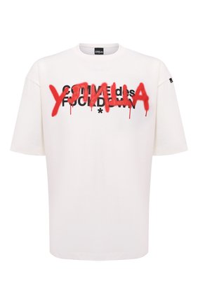 Мужская хлопковая футболка COMME DES FUCKDOWN кремвого цвета по цене 4935 руб., арт. CDFU1348 | Фото 1 Мужская хлопковая футболка COMME DES FUCKDOWN кремвого цвета, арт. CDFU1348 | Фото 1 (Длина (для топов): Стандартные; Рукава: Короткие; Материал внешний: Хлопок; Принт: С принтом; Стили: Спорт-шик, Гранж)