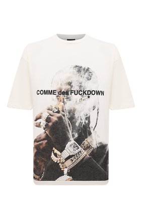 Мужская хлопковая футболка COMME DES FUCKDOWN кремвого цвета по цене 5405 руб., арт. CDFU1301 | Фото 1 Мужская хлопковая футболка COMME DES FUCKDOWN кремвого цвета, арт. CDFU1301 | Фото 1 (Рукава: Короткие; Материал внешний: Хлопок; Длина (для топов): Стандартные; Принт: С принтом; Стили: Гранж)