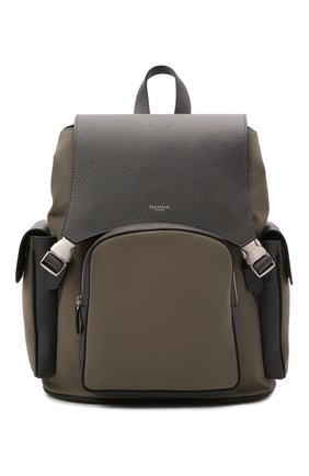 Мужской комбинированный рюкзак cachemire SERAPIAN хаки цвета, арт. SRCANMLL707329B | Фото 1 (Сумки: Сумки; Материал: Натуральная кожа, Текстиль; Размер: large)