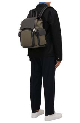 Мужской комбинированный рюкзак cachemire SERAPIAN хаки цвета, арт. SRCANMLL707329B | Фото 2 (Сумки: Сумки; Материал: Натуральная кожа, Текстиль; Размер: large)