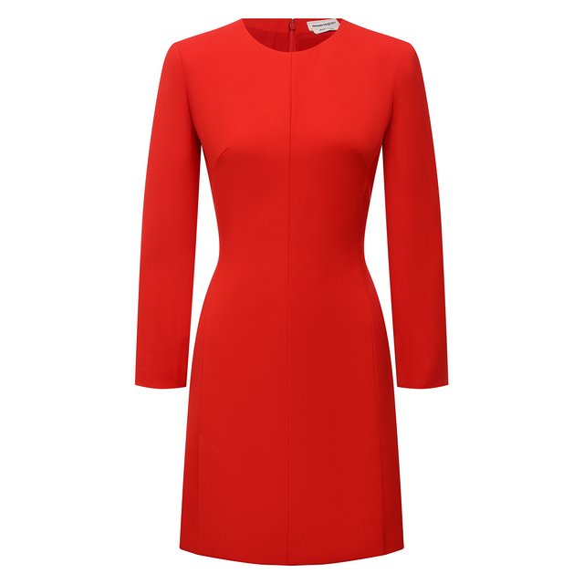 Шерстяное платье Alexander McQueen красного цвета