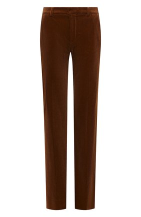 Женские вельветовые брюки SAINT LAURENT коричневого цвета, арт. 661321/Y107T | Фото 1 (Длина (брюки, джинсы): Удлиненные; Материал внешний: Хлопок; Стили: Гламурный; Силуэт Ж (брюки и джинсы): Расклешенные)