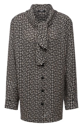 Женская блузка BALMAIN черно-белого цвета по цене 134500 руб., арт. WF1HU020/I677 | Фото 1 Женская блузка BALMAIN черно-белого цвета, арт. WF1HU020/I677 | Фото 1 (Материал внешний: Купро; Рукава: Длинные; Длина (для топов): Удлиненные; Стили: Гламурный; Принт: С принтом; Женское Кросс-КТ: Блуза-одежда)