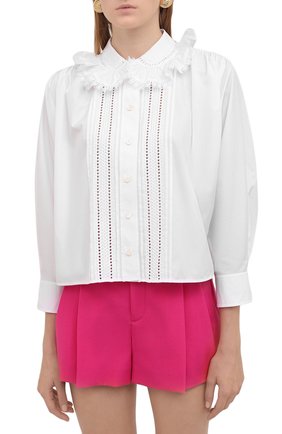 Женская хлопковая блузка CHLOÉ белого цвета, арт. CHC21AHT05144 | Фото 3 (Рукава: Длинные; Принт: Без принта; Длина (для топов): Стандартные; Материал внешний: Хлопок; Стили: Романтичный; Женское Кросс-КТ: Блуза-одежда)