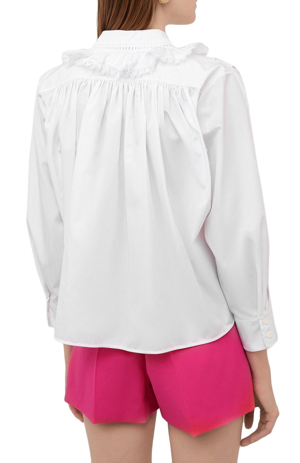 Женская хлопковая блузка CHLOÉ белого цвета, арт. CHC21AHT05144 | Фото 4 (Рукава: Длинные; Принт: Без принта; Длина (для топов): Стандартные; Материал внешний: Хлопок; Стили: Романтичный; Женское Кросс-КТ: Блуза-одежда)