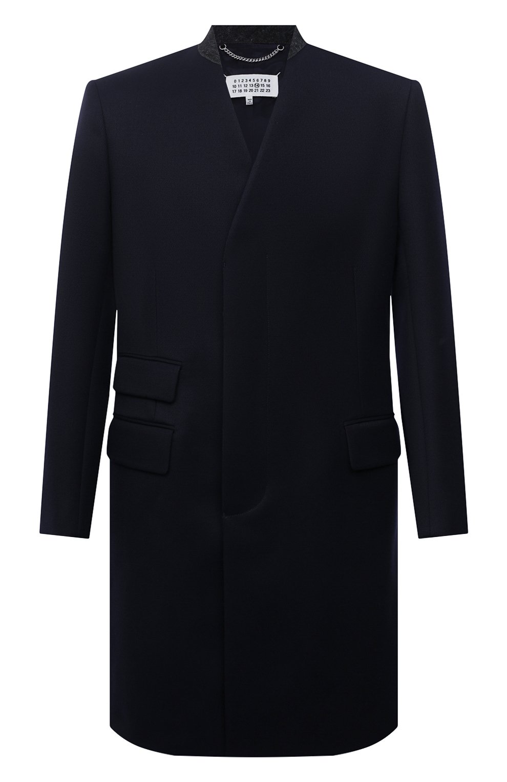 Мужской шерстяное пальто MAISON MARGIELA синего цвета, арт. S50AA0103/S48109 | Фото 1 (Материал внешний: Шерсть; Рукава: Длинные; Длина (верхняя одежда): До колена; Региональные ограничения белый список (Axapta Mercury): RU; Материал подклада: Вискоза; Мужское Кросс-КТ: пальто-верхняя одежда; Стили: Минимализм)