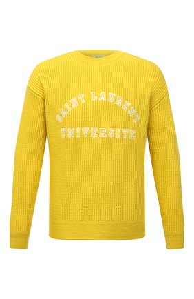 Мужской шерстяной свитер SAINT LAURENT желтого цвета по цене 94950 руб., арт. 674034/Y75HH | Фото 1 Мужской шерстяной свитер SAINT LAURENT желтого цвета, арт. 674034/Y75HH | Фото 1 (Длина (для топов): Стандартные; Материал внешний: Шерсть; Рукава: Длинные; Мужское Кросс-КТ: Свитер-одежда; Принт: С принтом; Стили: Кэжуэл)