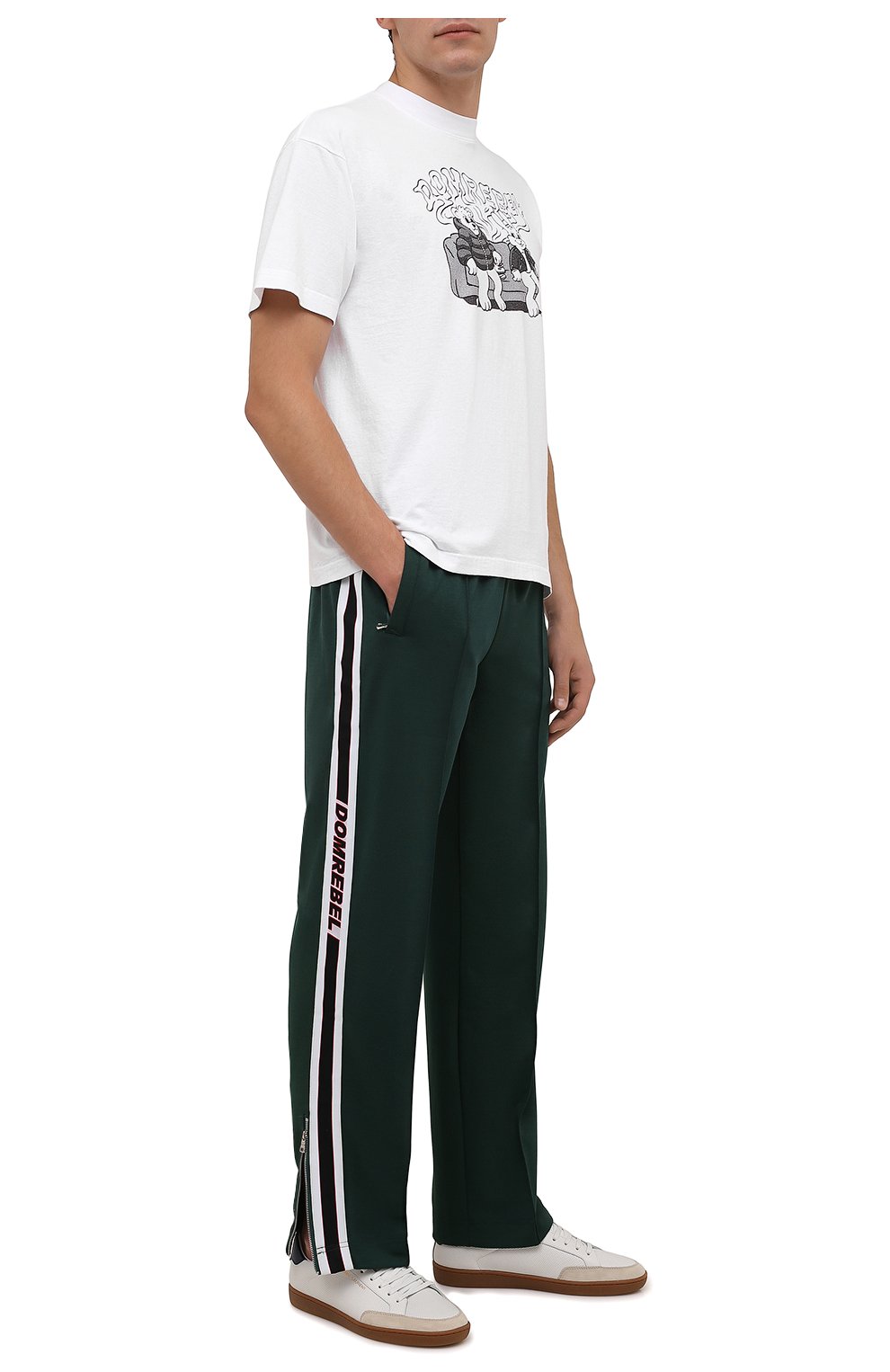 Мужские брюки DOMREBEL зеленого цвета, арт. MPLEATED/TRACK PANTS | Фото 2 (Длина (брюки, джинсы): Стандартные; Случай: Повседневный; Материал внешний: Синтетический материал; Стили: Спорт-шик)