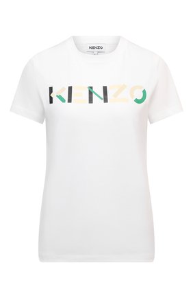 Женская хлопковая футболка KENZO белого цвета по цене 9950 руб., арт. FB62TS8404SA | Фото 1 Женская хлопковая футболка KENZO белого цвета, арт. FB62TS8404SA | Фото 1 (Материал внешний: Хлопок; Стили: Спорт-шик; Принт: С принтом; Женское Кросс-КТ: Футболка-одежда; Рукава: Короткие; Длина (для топов): Стандартные)