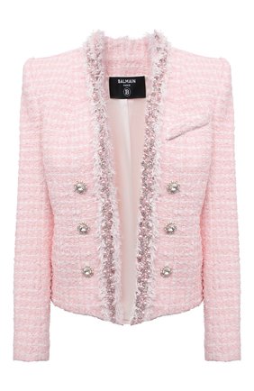 Женский жакет BALMAIN светло-розового цвета по цене 386000 руб., арт. WF1SC022/P091 | Фото 1 Женский жакет BALMAIN светло-розового цвета, арт. WF1SC022/P091 | Фото 1 (Материал подклада: Шелк; Длина (для топов): Стандартные; Материал внешний: Хлопок, Синтетический материал; Рукава: Длинные; Стили: Гламурный; Случай: Повседневный; 1-2-бортные: Однобортные)