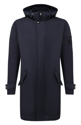 Мужская утепленное пальто BOGNER темно-синего цвета, арт. 48262978 | Фото 1 (Рукава: Длинные; Материал внешний: Синтетический материал, Хлопок; Материал подклада: Синтетический материал; Длина (верхняя одежда): До середины бедра; Кросс-КТ: Куртка; Стили: Кэжуэл; Мужское Кросс-КТ: утепленные куртки)