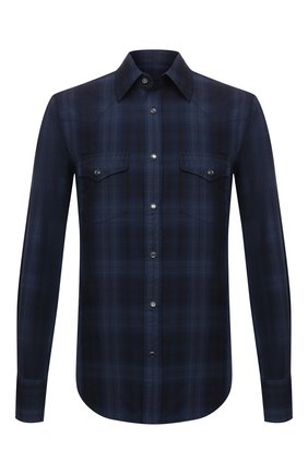 Мужская хлопковая рубашка TOM FORD темно-синего цвета по цене 72200 руб., арт. 2FT821/94MEKI | Фото 1 Мужская хлопковая рубашка TOM FORD темно-синего цвета, арт. 2FT821/94MEKI | Фото 1 (Длина (для топов): Стандартные; Материал внешний: Хлопок; Рукава: Длинные; Случай: Повседневный; Принт: Клетка; Рубашки М: Slim Fit; Манжеты: На кнопках; Воротник: Кент; Стили: Кэжуэл)