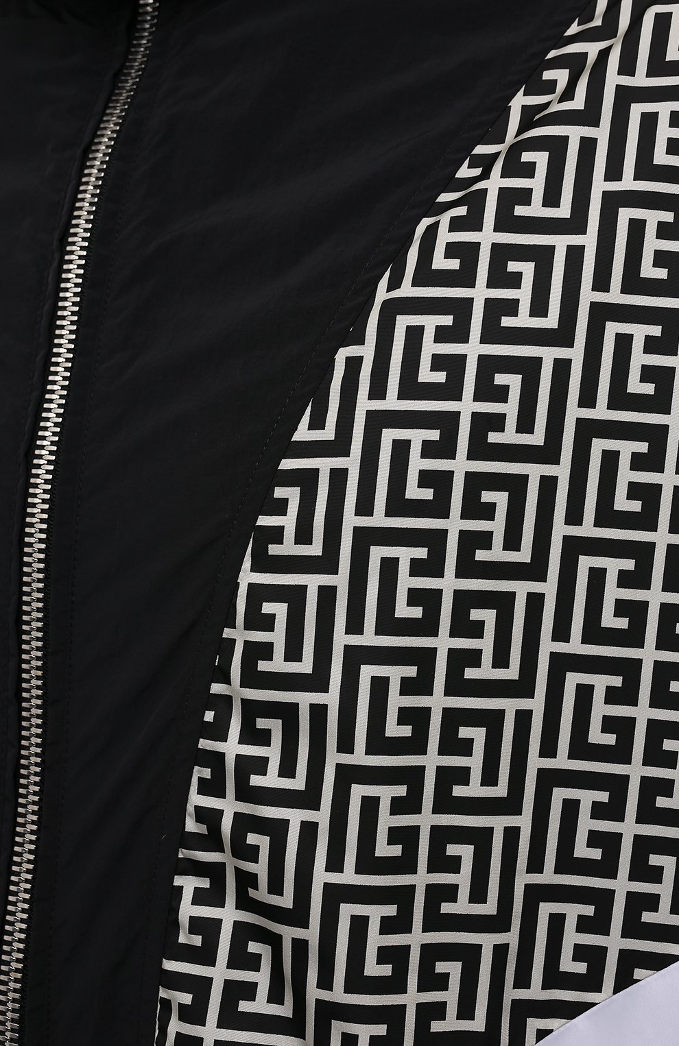 Мужской бомбер BALMAIN черного цвета, арт. WH1TG055/687I | Фото 5 (Кросс-КТ: Куртка; Рукава: Длинные; Материал внешний: Синтетический материал; Принт: С принтом; Стили: Спорт-шик; Материал подклада: Синтетический материал; Длина (верхняя одежда): Короткие)