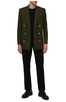 Мужской шерстяной пиджак BALMAIN хаки цвета по цене 147000 руб., арт. WH0SI000/W079 | Фото 2 Мужской шерстяной пиджак BALMAIN хаки цвета, арт. WH0SI000/W079 | Фото 2 (Материал внешний: Шерсть; Материал подклада: Синтетический материал; Пиджаки М: Приталенный; 1-2-бортные: Двубортные; Стили: Классический; Рукава: Длинные; Длина (для топов): Стандартные; Случай: Вечерний)