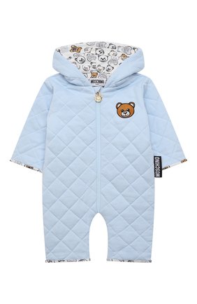 Детского хлопковый комбинезон MOSCHINO голубого цвета по цене 26150 руб., арт. MUT028/LDA29/9-12M | Фото 1 Детского хлопковый комбинезон MOSCHINO голубого цвета, арт. MUT028/LDA29/9-12M | Фото 1 (Материал подклада: Хлопок; Материал внешний: Хлопок; Рукава: Длинные; Ростовка одежда: 0 - 3 мес | 50 - 60 см, 3 мес | 62 см, 6 мес | 68 см, 9 мес | 74 см)